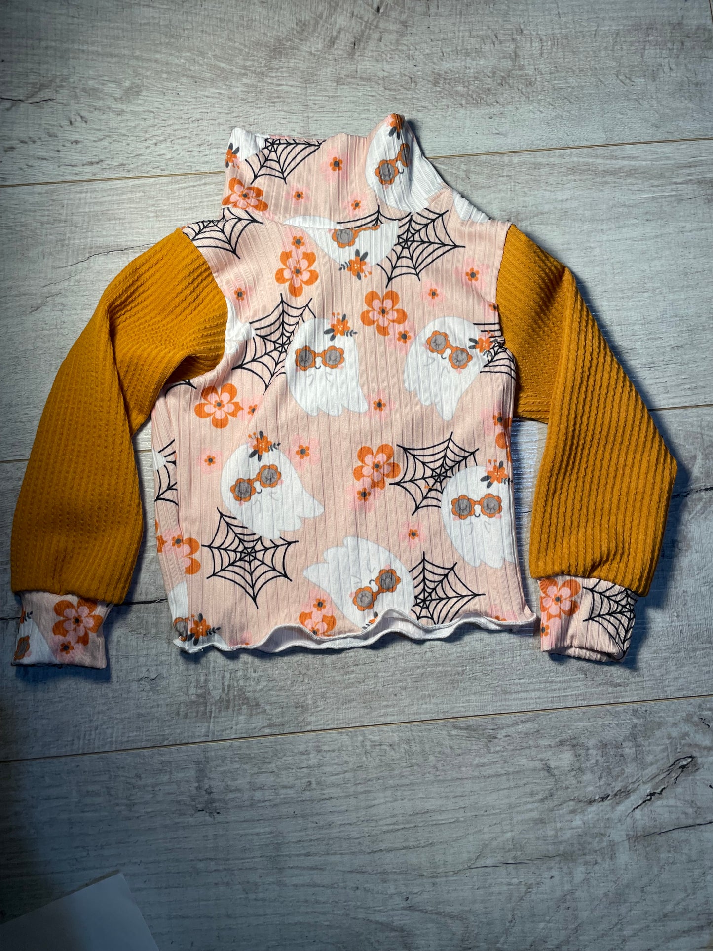 12/18mo Mustard/ Pink Ghosts Mock Neck Long Sleeve