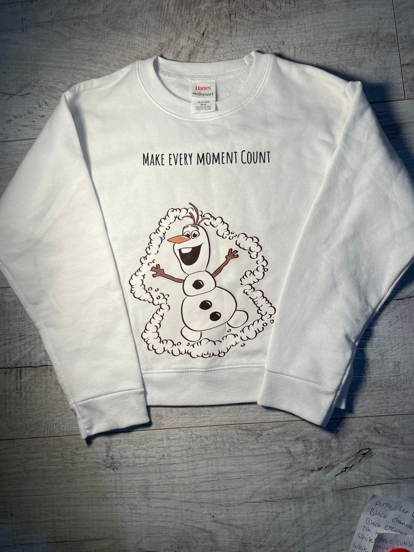 6/8 Olaf Make Every Moment Count White Crewneck