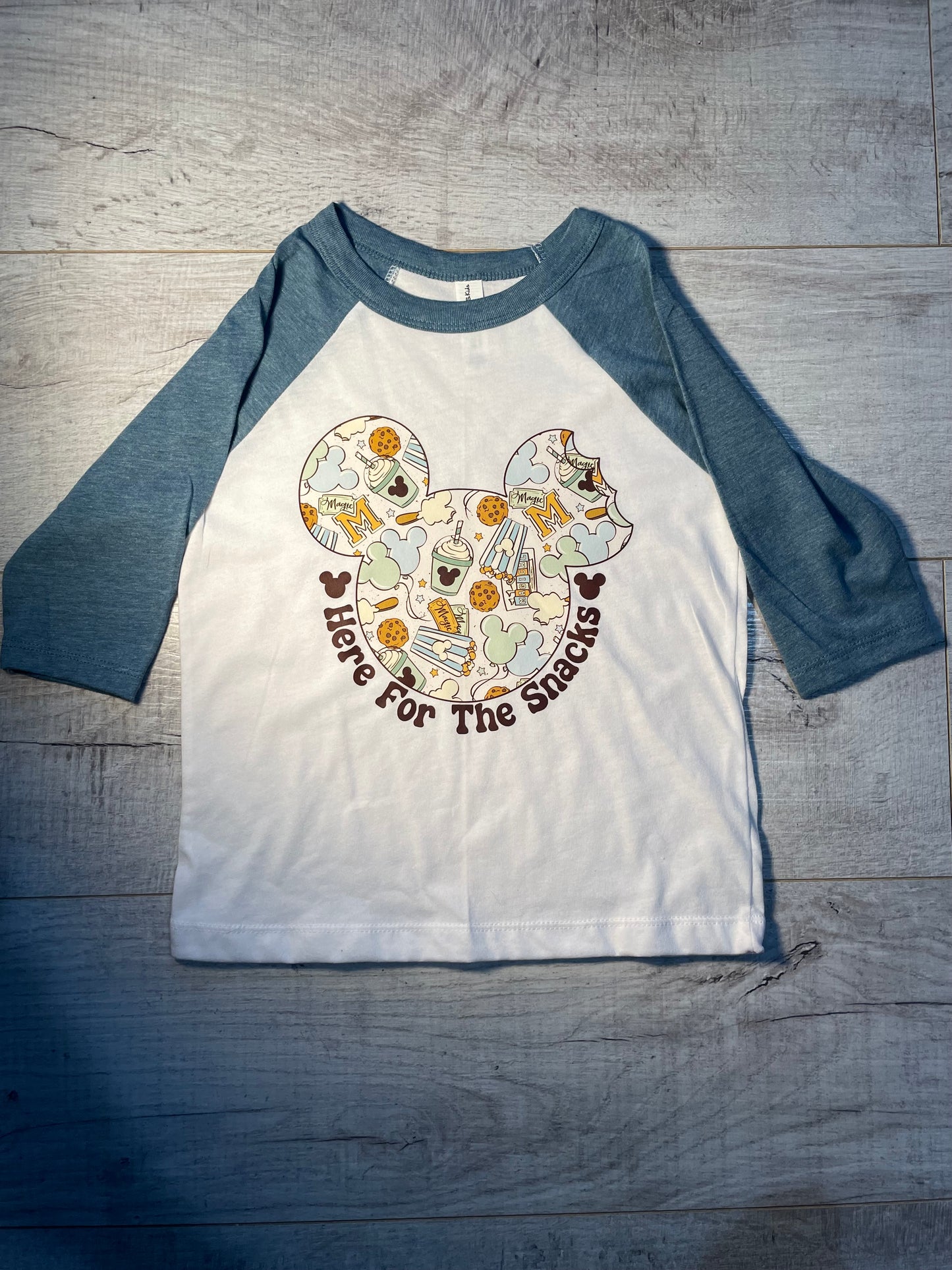 4T Mickey head " Here For Snacks" Baseball Tee