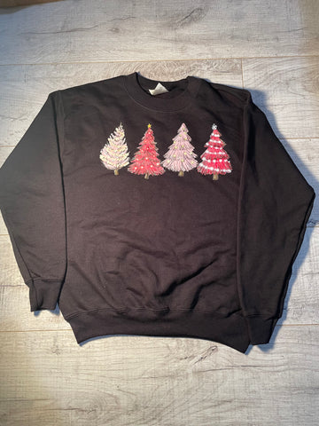 Size 10-12 Black Crewneck with Christmas Trees