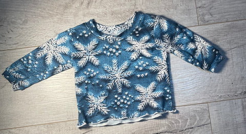 0-3mo Blue Snowflake Long Sleeve