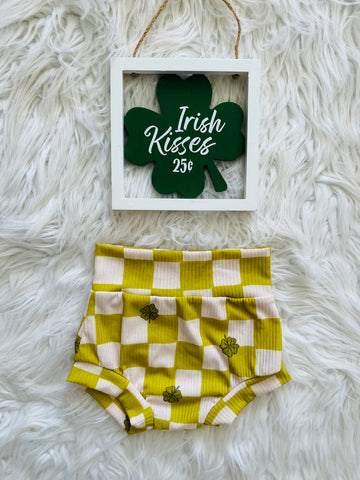 2T Green And White Checkered Clover Bummies